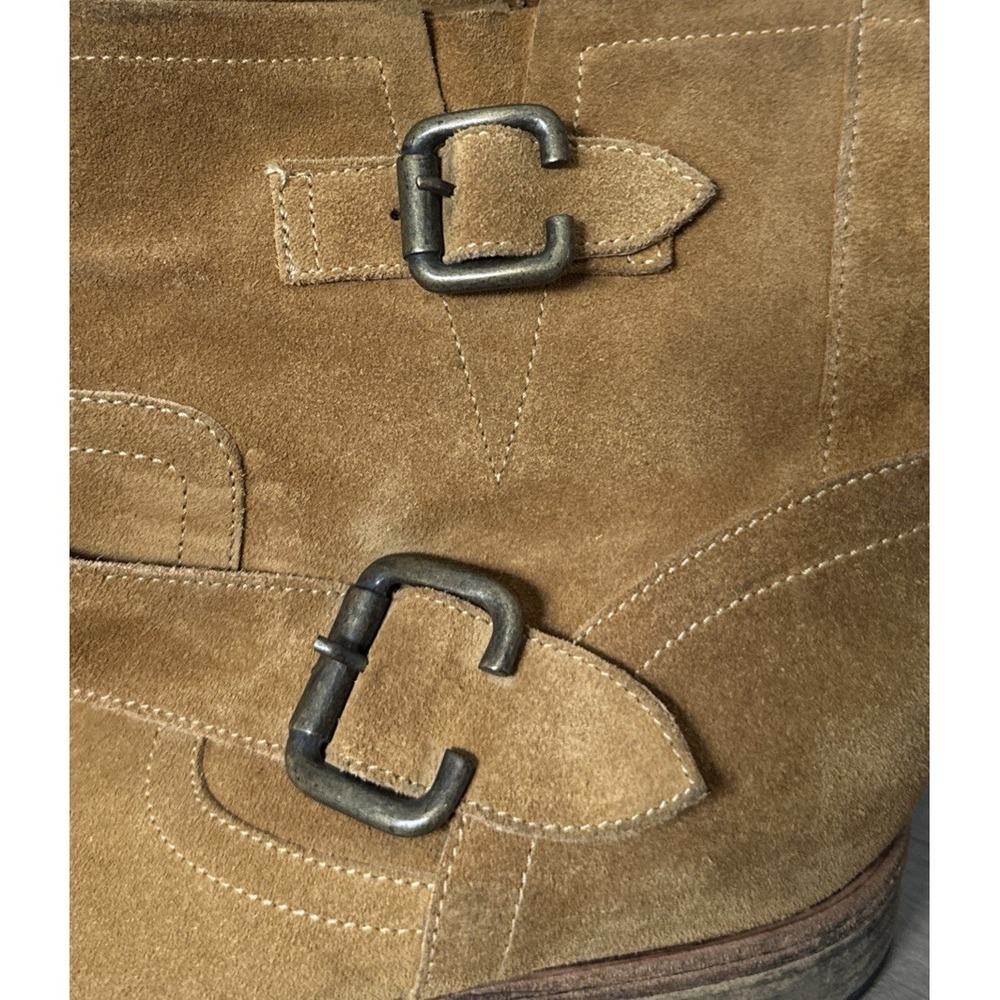 Saks Fifth Avenue Italy 10022 Honey Brown Suede Ankle Engineer Boots Womens 39.5 - Picture 8 of 14